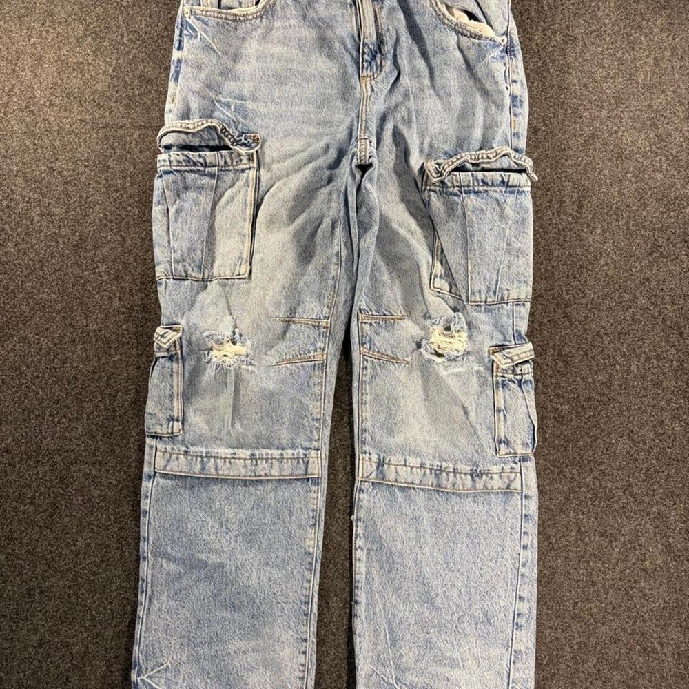 Garage Women Cargo Jeans Size 29 Light Wash Y2K Utility Slouchy Denim Pants